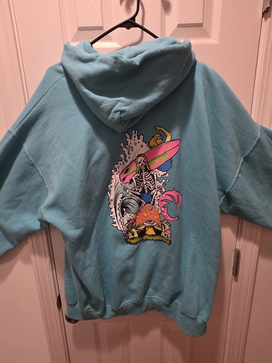 wave riding vehicle Other - WRV Vintage Men's Teal Graphic Hoodie with Surf Skeleton Print